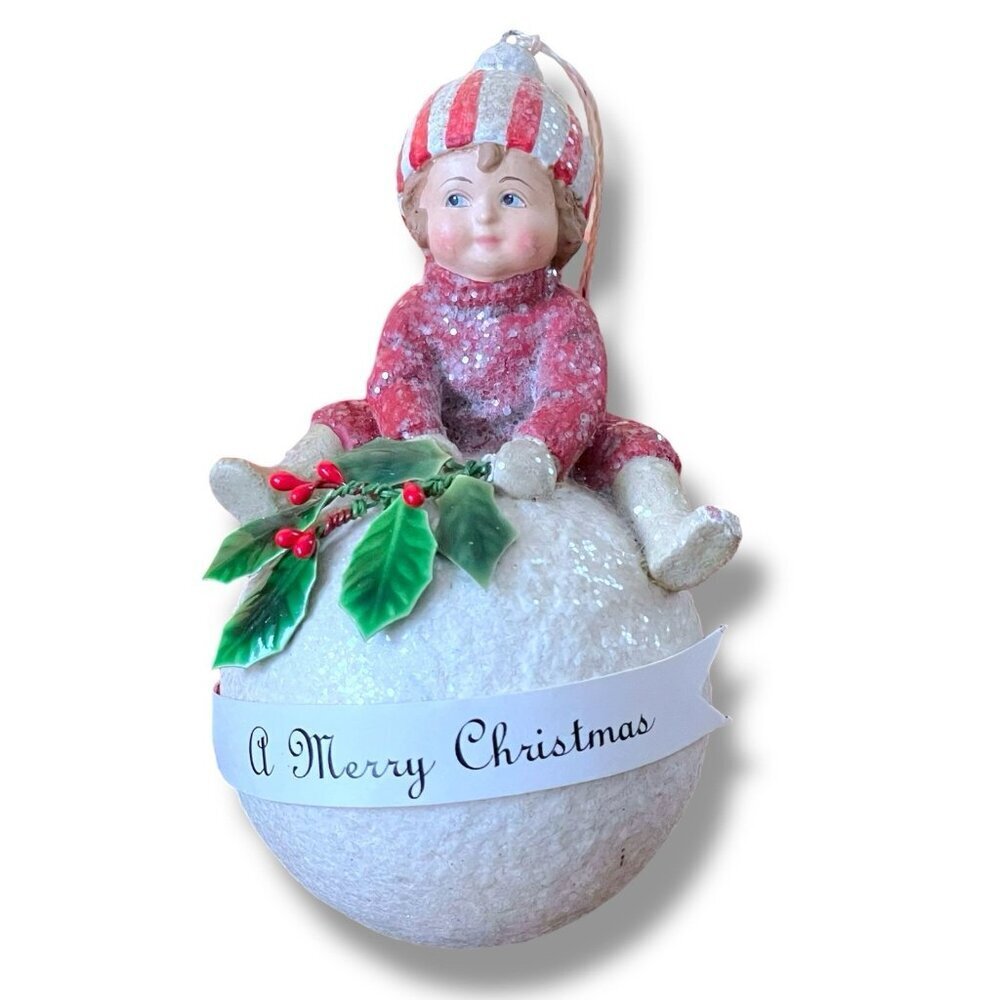 Bethany Lowe Christmas Ornament Child On A Snowball Rare 2012 Victorian Style